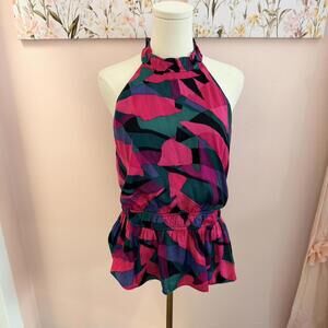 Vintage Nine West Abstract Halter Top Pink Green Size L